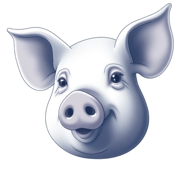 A close-up of an elderly pig's face. The pig has wise, deep-set eyes that reflect a sense of understanding and kindness. The face features prominent wrinkles and a gentle smile, creating a warm and inviting expression. The pig's ears are slightly drooped, adding to its gentle demeanor. The background is soft and unobtrusive, emphasizing the pig's facial features.