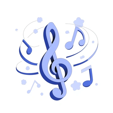 A staff is depicted with musical notes flowing from it in various shapes and sizes. The notes are arranged in a way that suggests they are multiplying, creating a visual representation of a symphony. Surrounding the staff, there are swirling lines that convey movement and rhythm. The background features abstract shapes that enhance the sense of sound and music emanating from the staff.