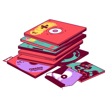 A nostalgic stack of CDs with colorful album covers