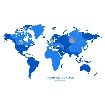 A blue world map is displayed, featuring various icons that represent the journey of "Moo Deng" across different cultures. Each icon is uniquely designed, showcasing symbols such as a traditional drum, a rice bowl, and a decorative mask, placed at various locations on the map. Pathways connecting the icons illustrate the journey, marked by dotted lines in a contrasting color. The map includes labels in a clear font, indicating the names of the cultures represented by each icon.