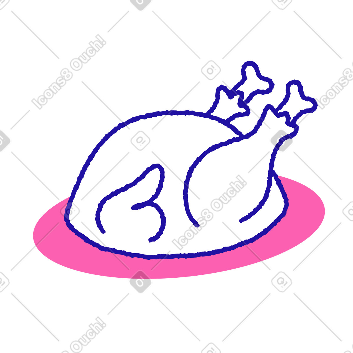 Illustration Dinde ou poulet cuit au four sur assiette dans le style Whimsy à télécharger aux formats PNG, SVG