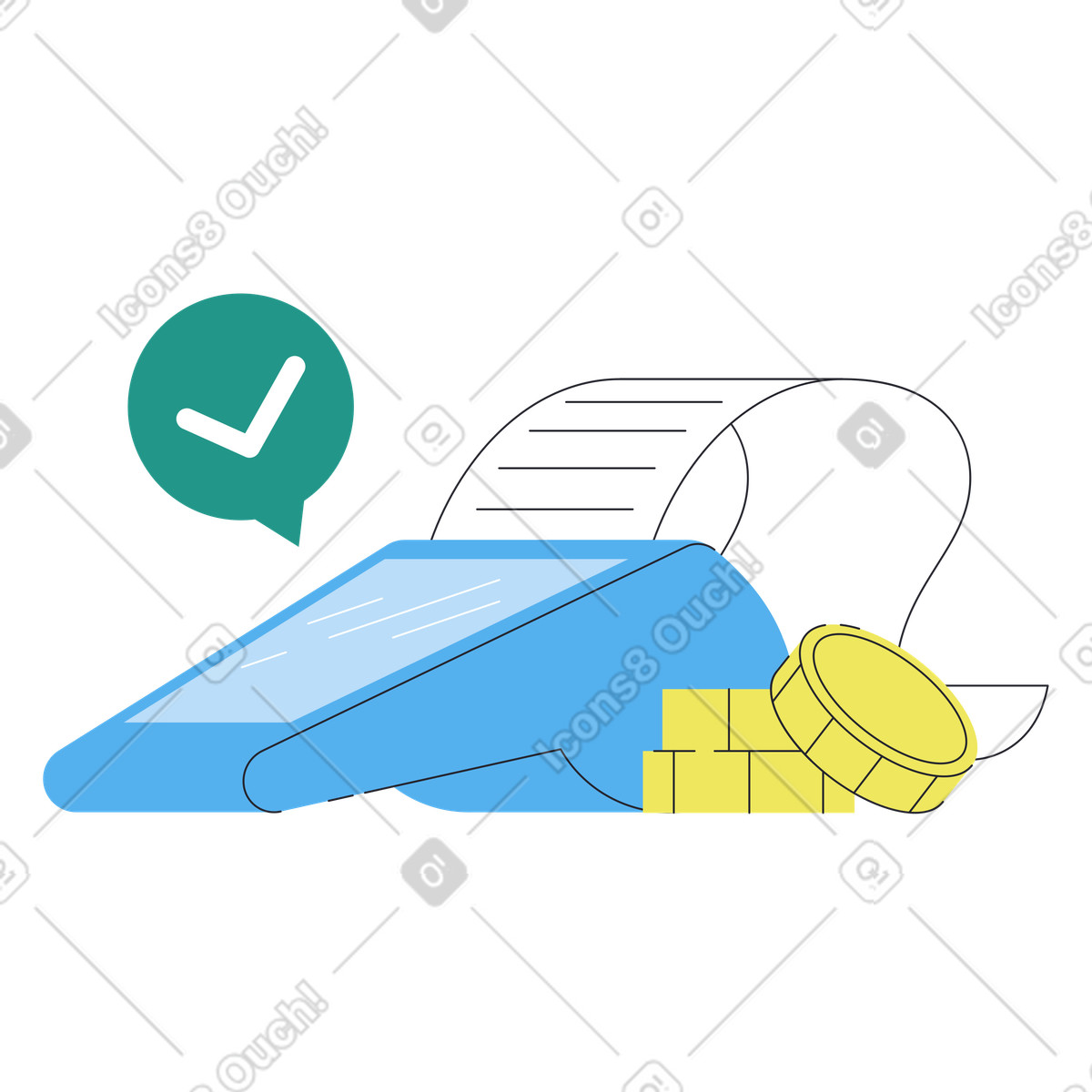 Payment terminal printing a receipt illustration in PNG, SVG