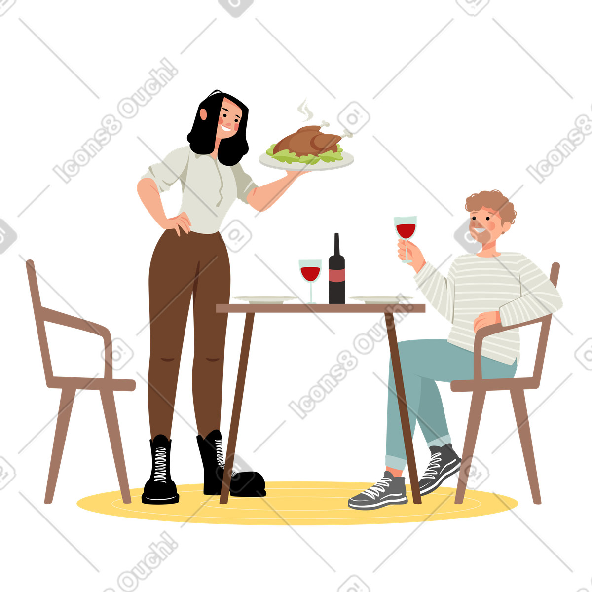 Family Thanksgiving dinner illustration culinary clipart vectors graphics for projects