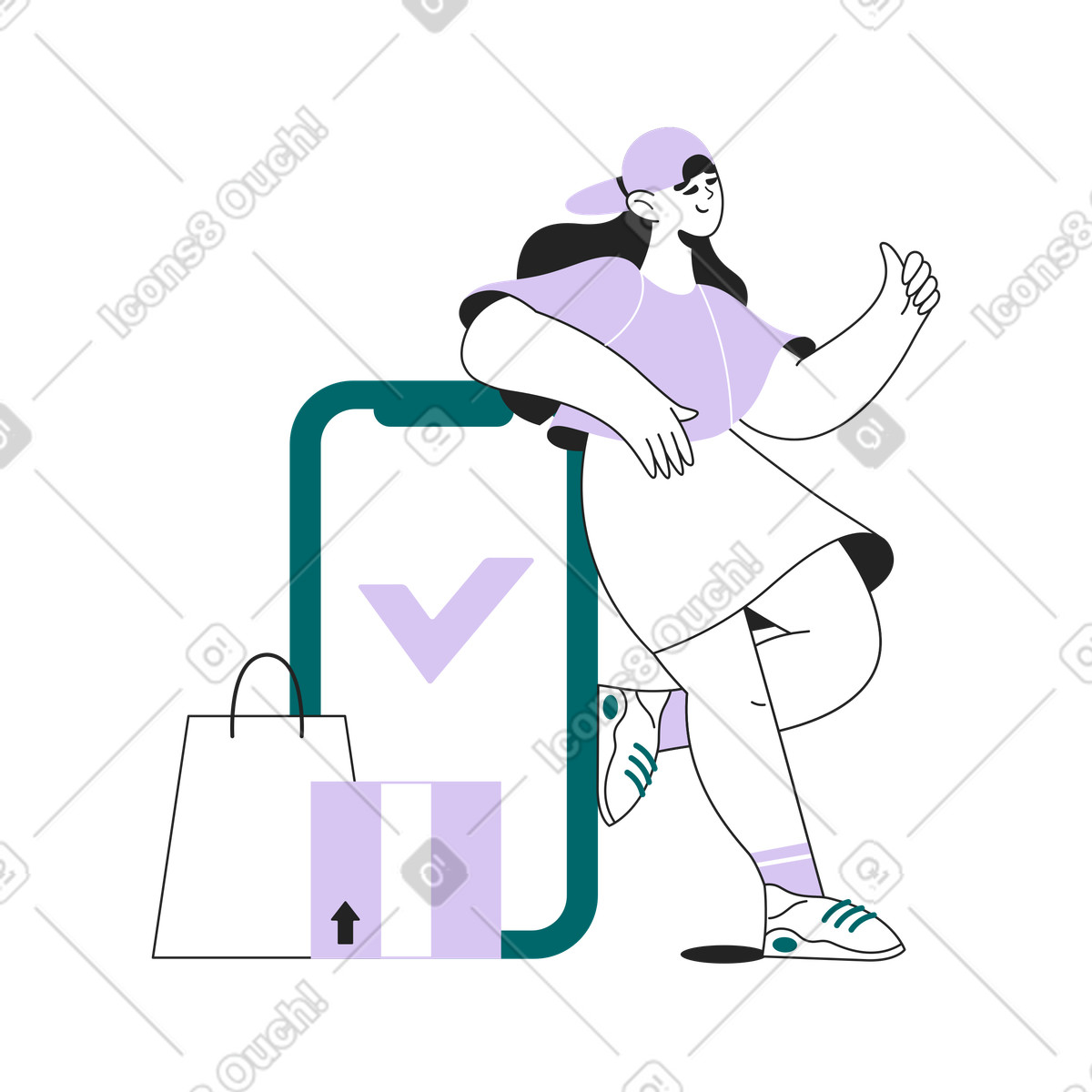 Ilustração de Mulher recebe entrega online em no estilo Sammy Line para baixar em PNG, SVG