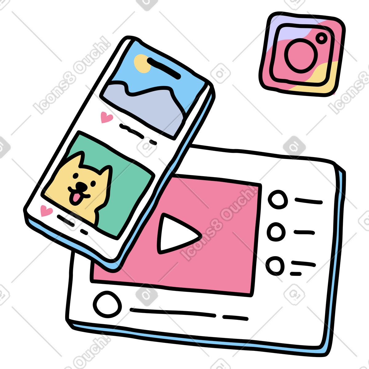 Иллюстрация Социальные сети на разных устройствах в стиле Notes — скачать в форматах PNG, SVG