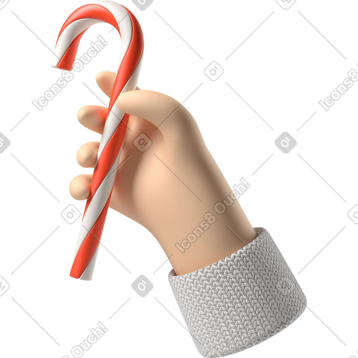 下载 3D Hands Fun&Wild 风格的 拿着圣诞棒棒糖的苍白皮肤手 插画，支持 PNG、SVG 格式