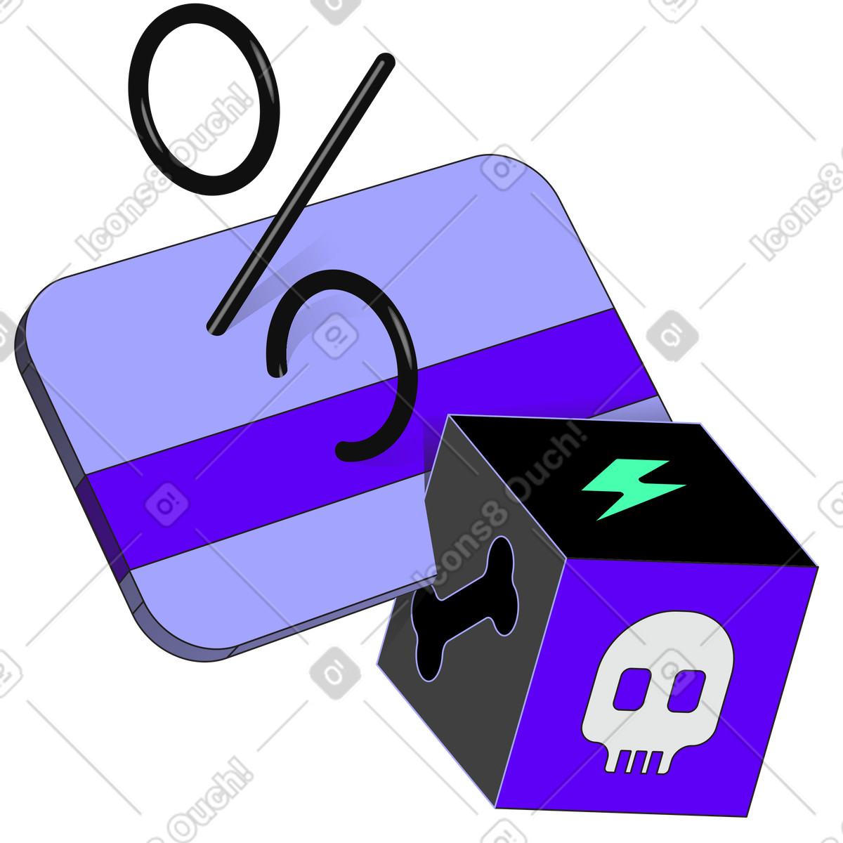 Incut スタイルの 銀行カードとハロウィーンのシンボルが付いたキューブ のイラストをPNG、SVG形式でダウンロード