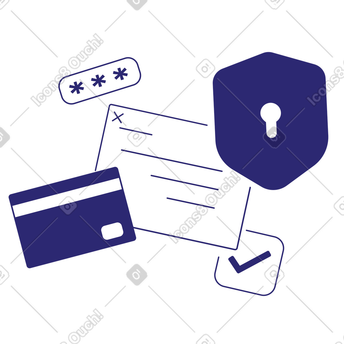 Pagamento online sicuro completato illustrazione in stile Cut scarica in PNG, SVG