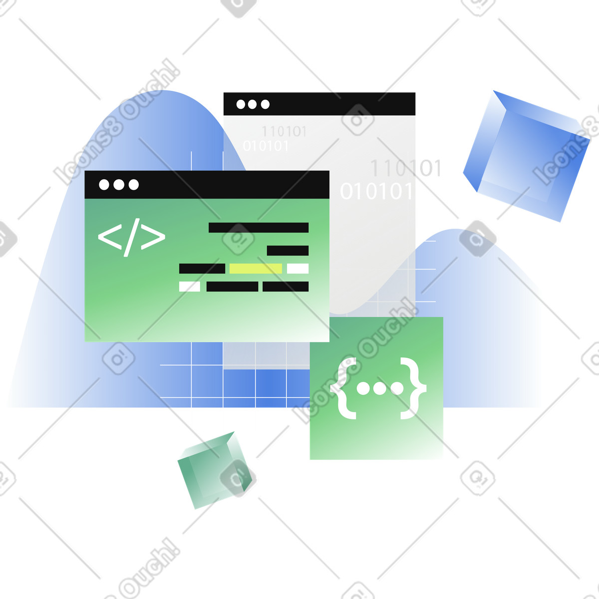 Software development and programming script illustration in PNG, SVG