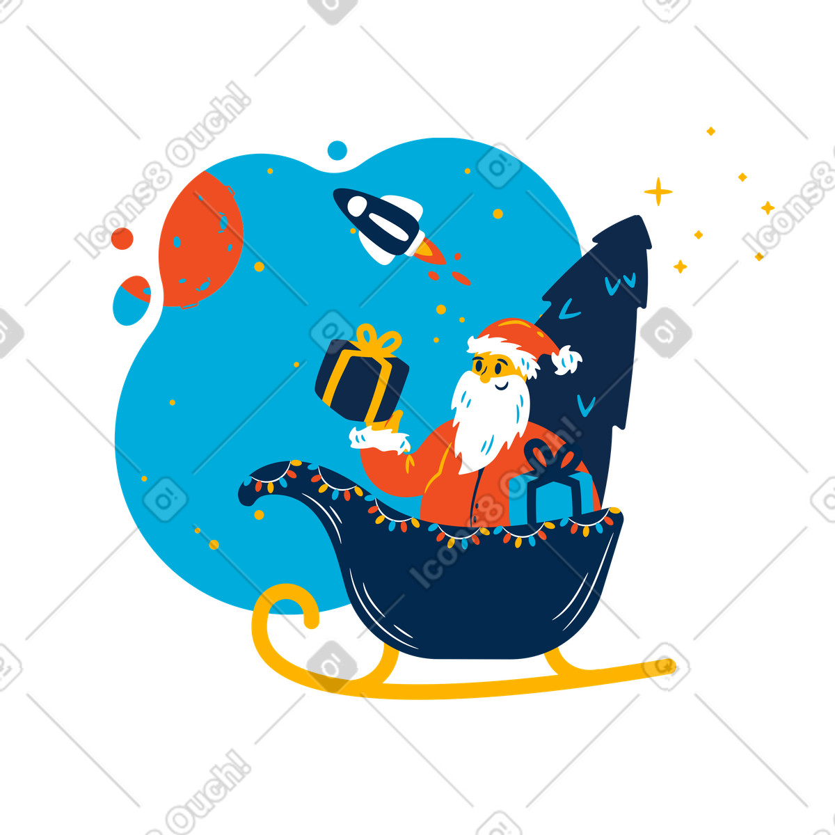 Santa in sleigh with gifts space, global Christmas concept illustrazione stile Flame scarica PNG, SVG
