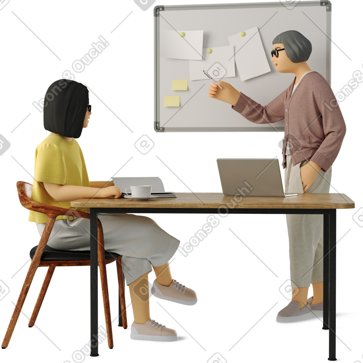 Ilustração de Duas mulheres trabalhando em um projeto no estilo 3D Business para baixar PNG, SVG