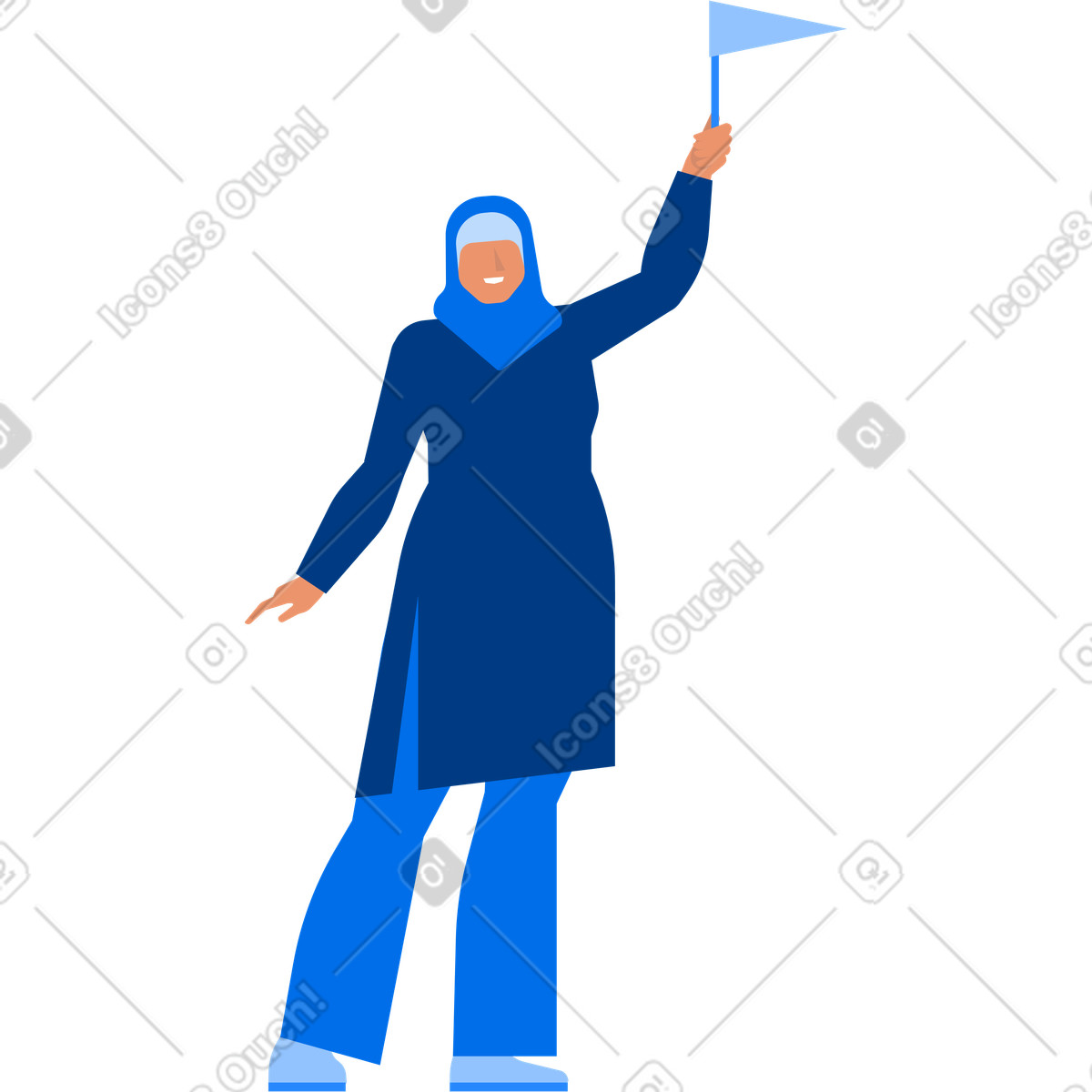 Female guide in hijab with flag her hand illustration Urban style download PNG, SVG