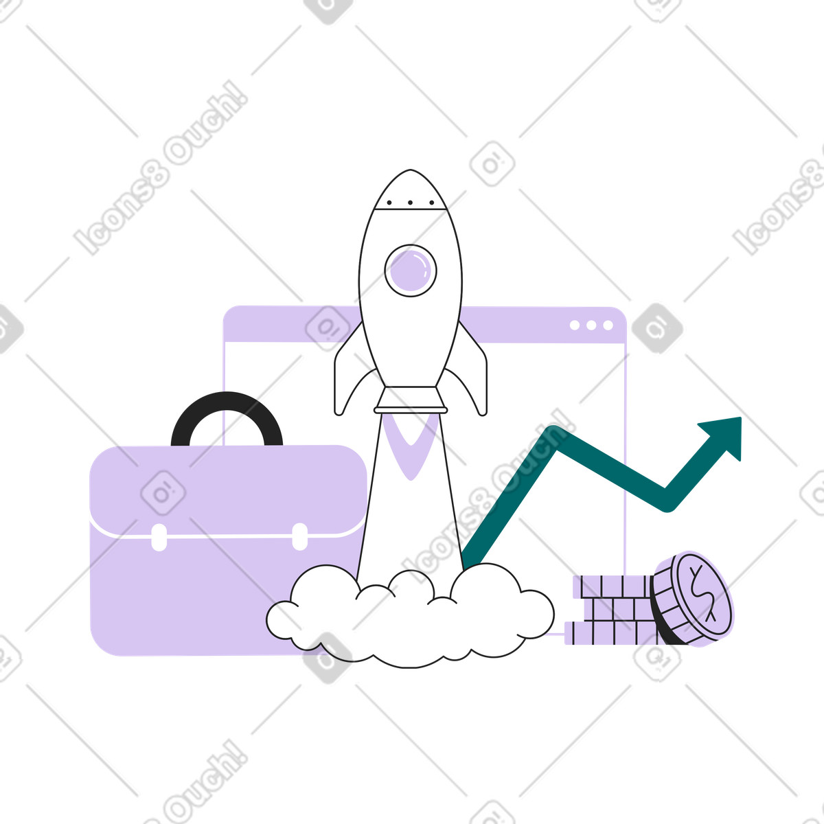 Illustration Investissement initial et lancement réussi dans le style Sammy Line à télécharger aux formats PNG, SVG