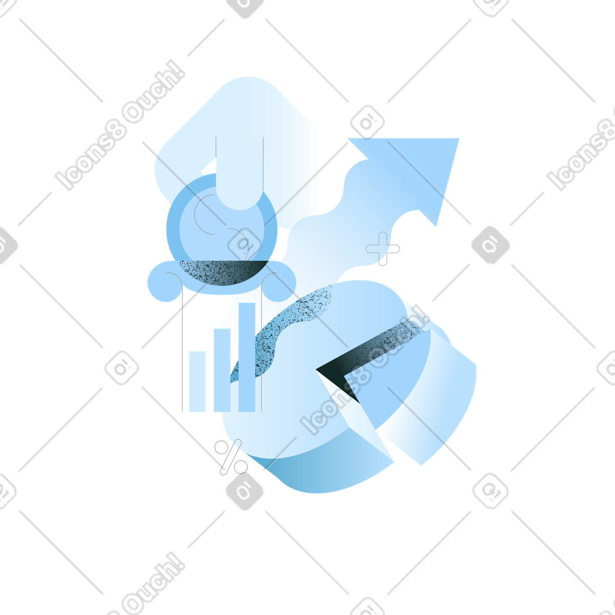 Grafico a torta, freccia di crescita e investimenti bancari illustrazione in stile Concept scarica in PNG, SVG
