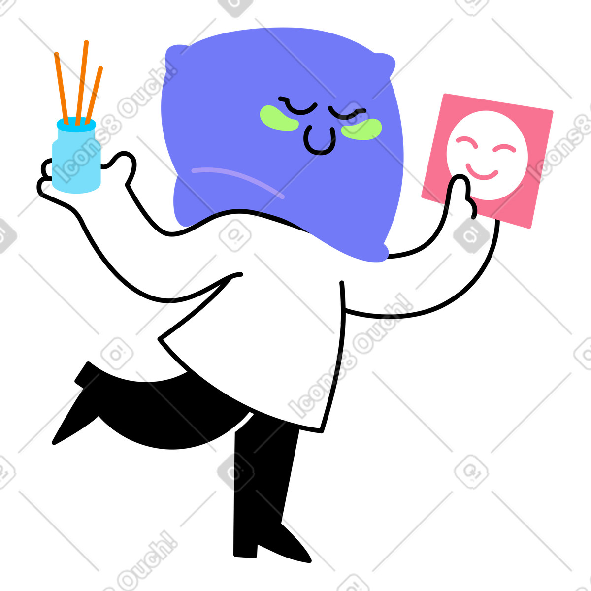 Personaggio con la testa a cuscino che si rilassa e fa una giornata alla spa illustrazione in stile Giggle scarica in PNG, SVG