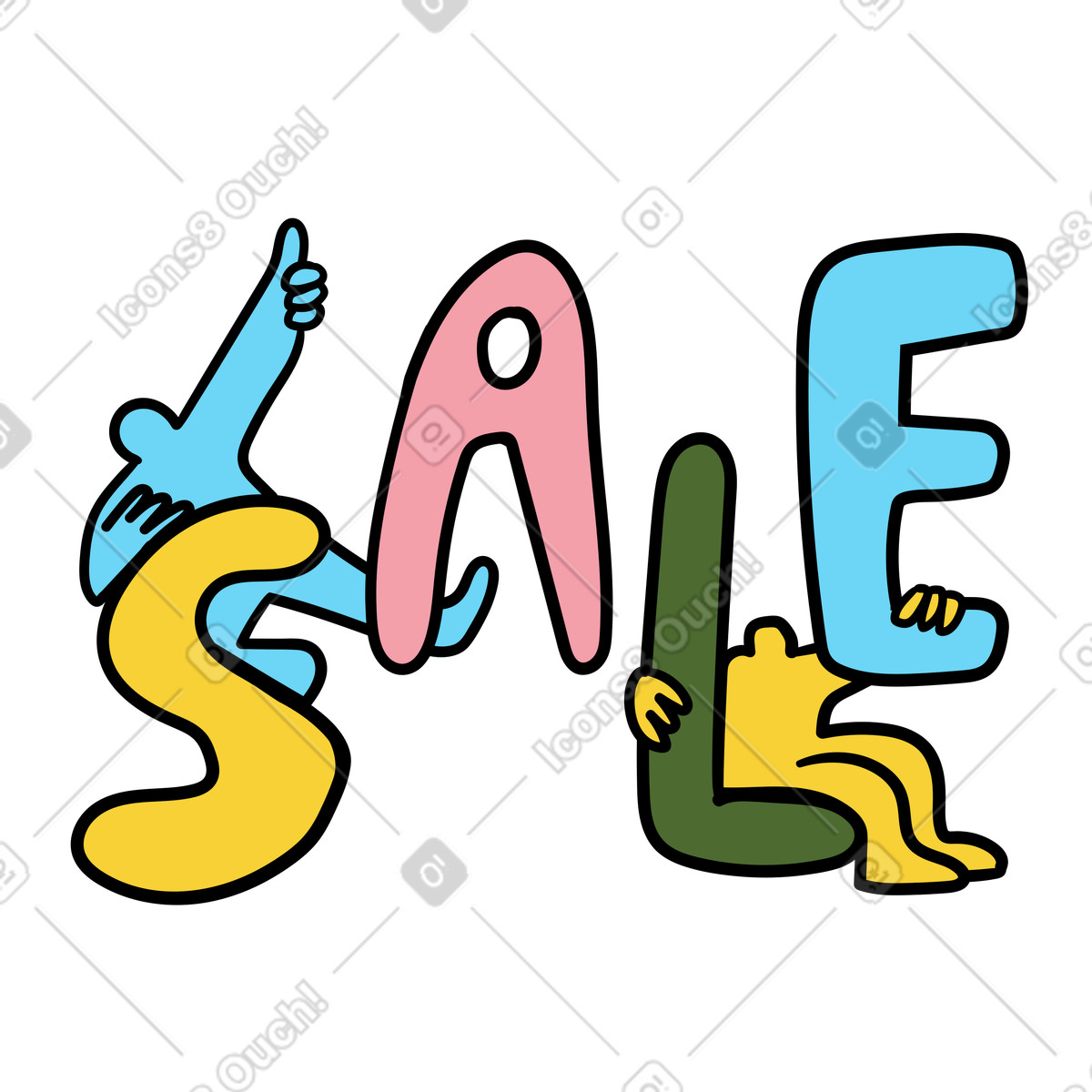 Ilustración Retail discount promotion, Special offer, Colorful sale lettering en estilo Wiggle a descargar en PNG y SVG
