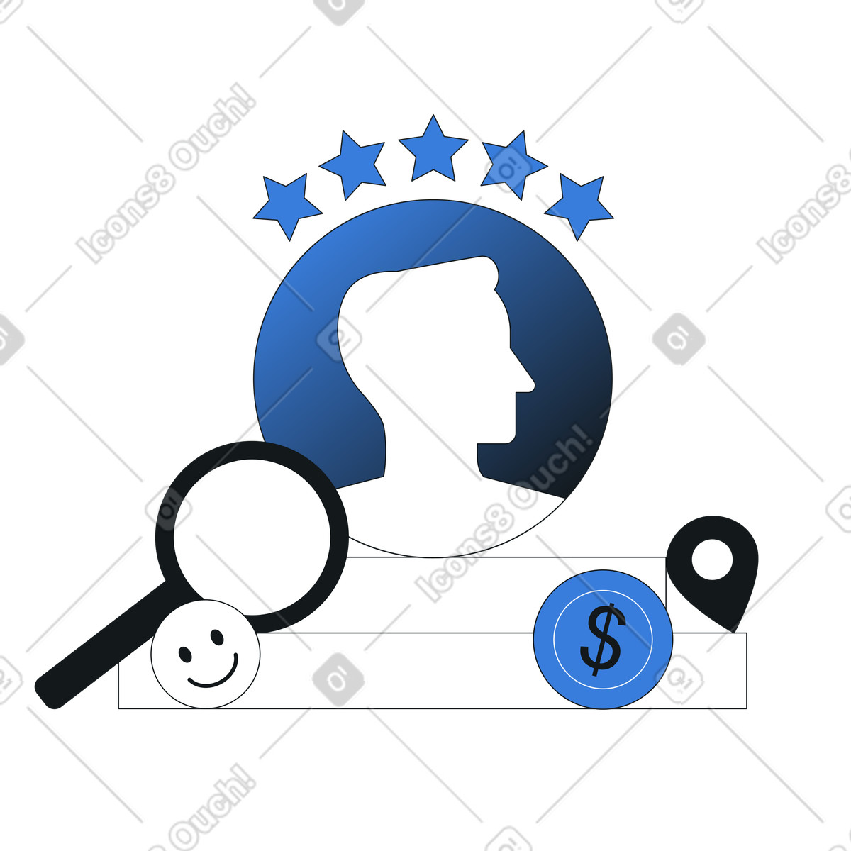 Ideal customer profile, Client Feedback, Customer Satisfaction and Loyalty illustration in Midnight style download in PNG, SVG
