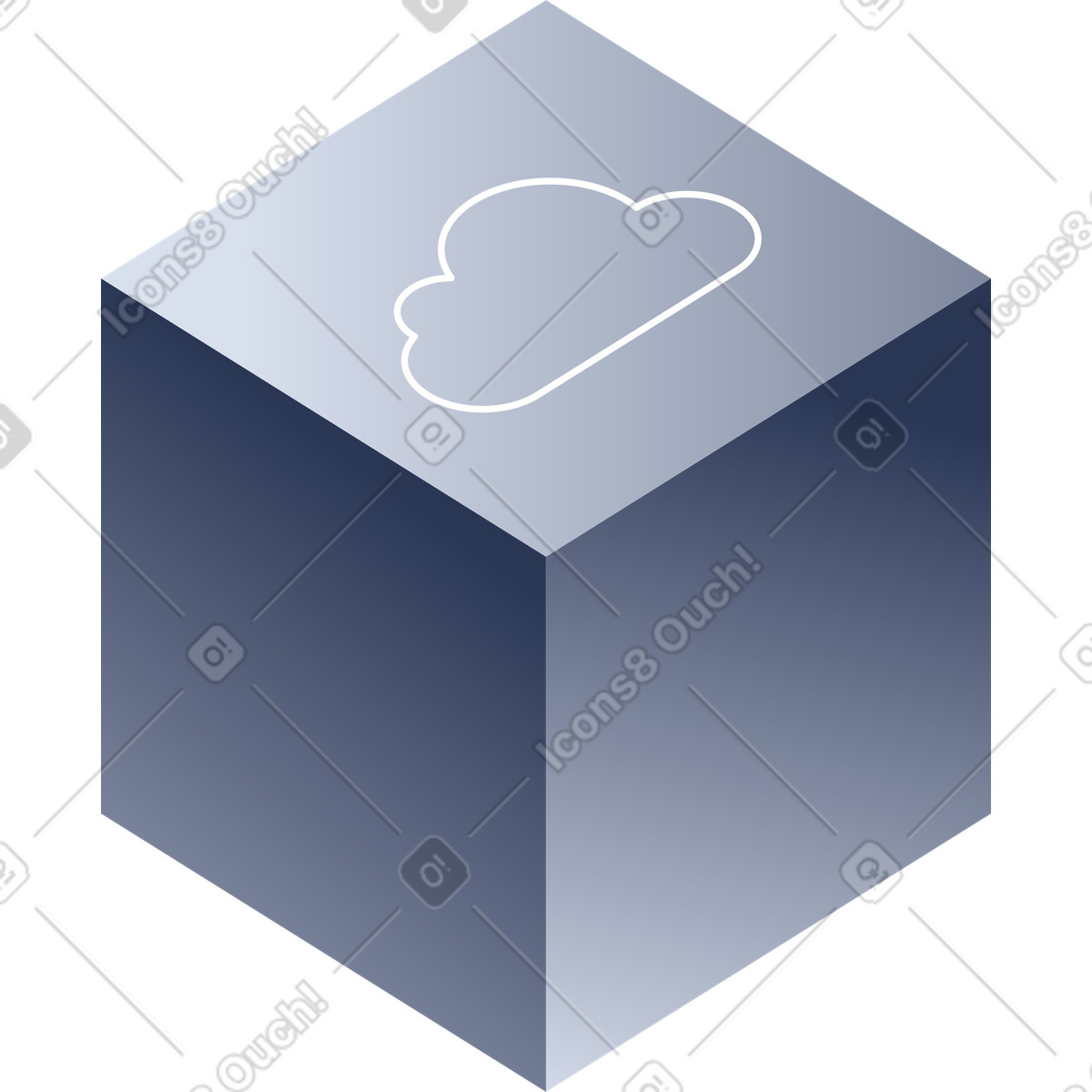 Cubo con icone, nuvola illustrazione in stile Lucent scarica in PNG, SVG