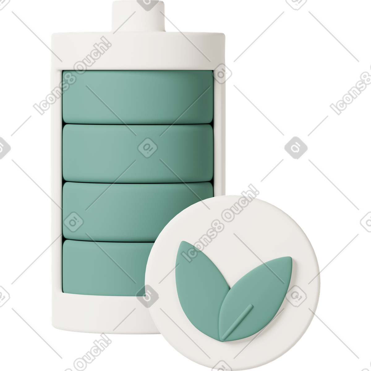 Eco-friendly battery with leaf symbol, sustainable energy storage illustration in 3D Casual life style download in PNG, SVG