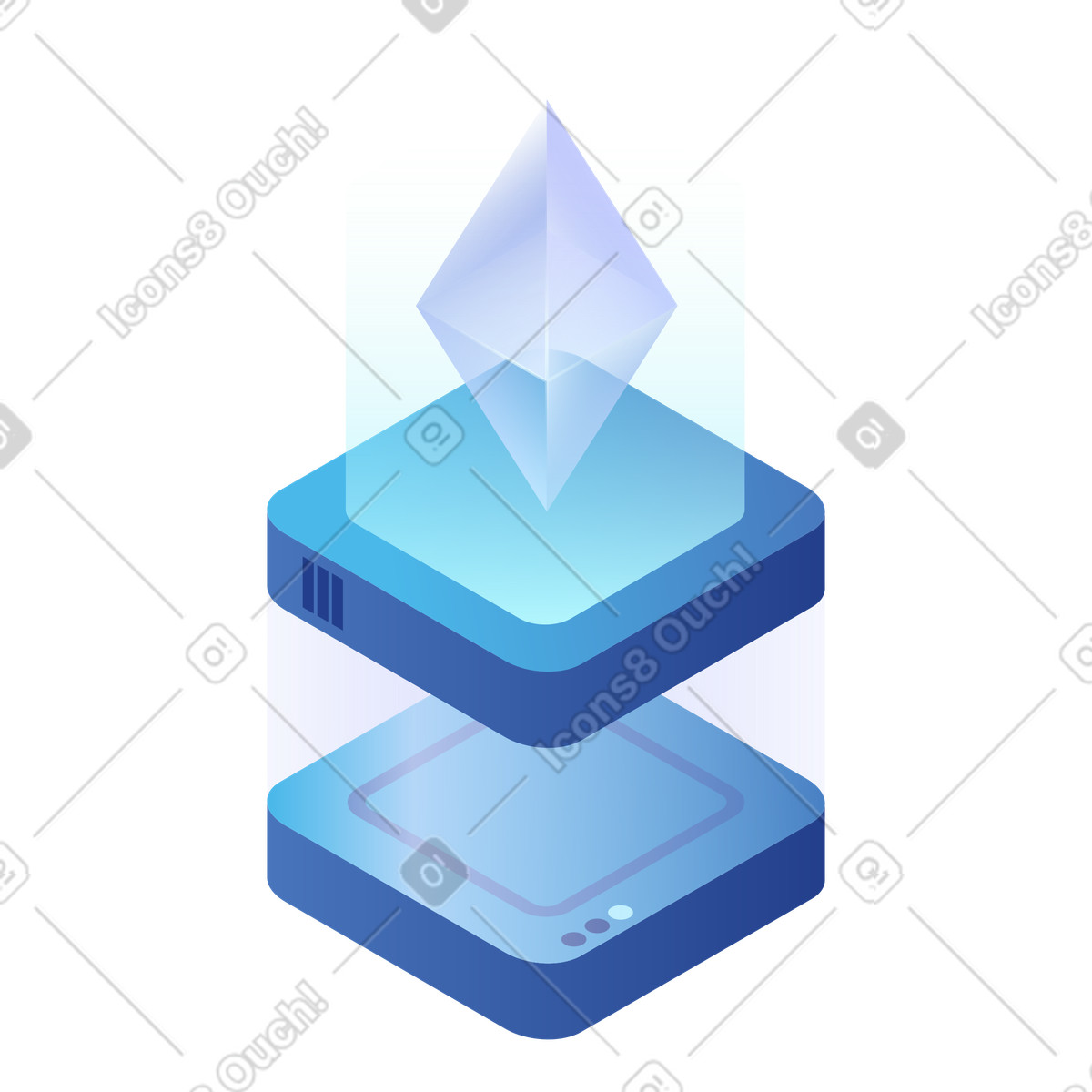 Ethereum crystal on digital server illustration blockchain clipart graphics PNG download