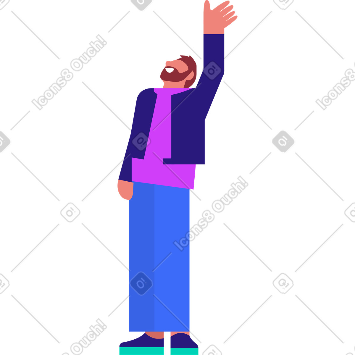 Man greeting with a raised hand illustration in Basic style download in PNG, SVG