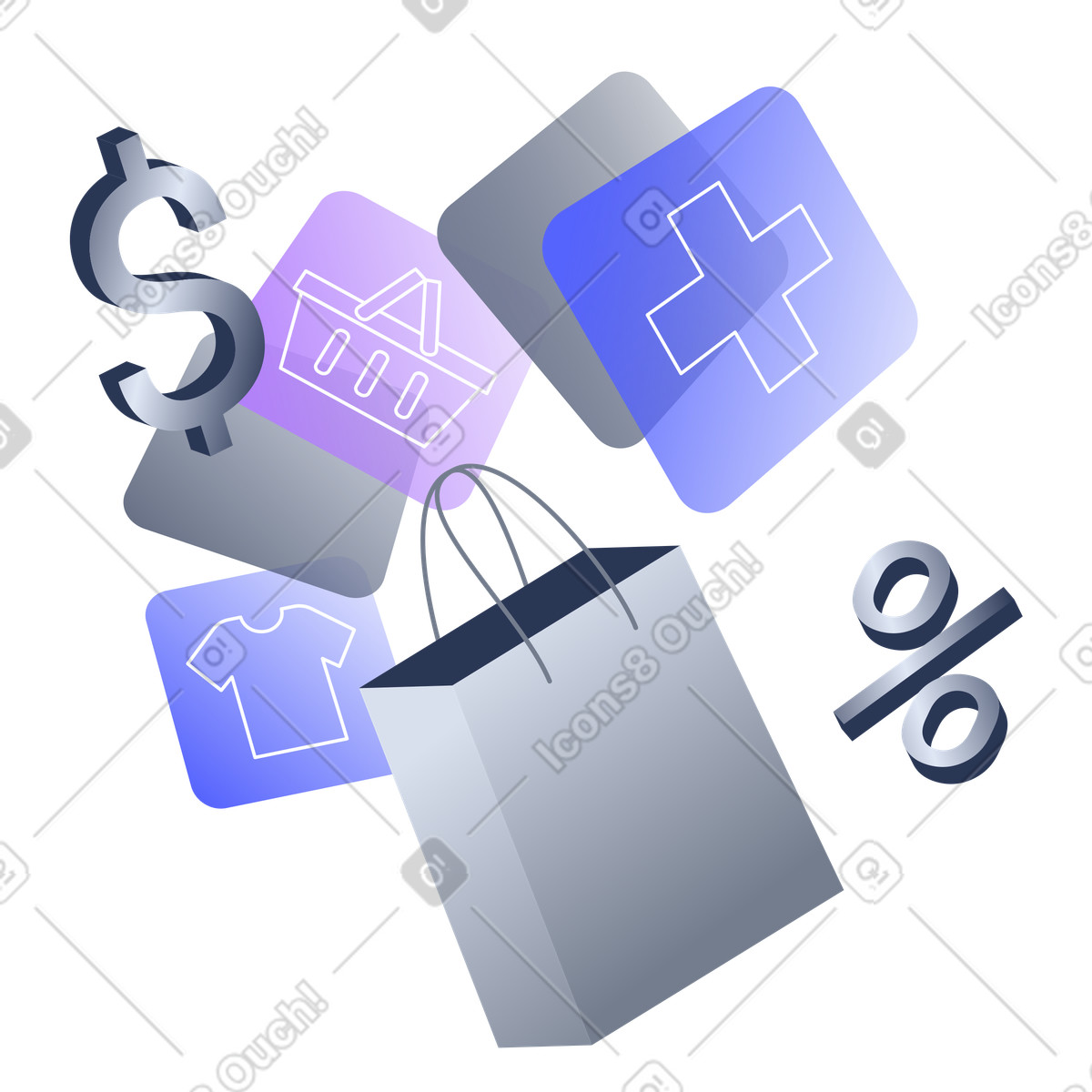 Lucent スタイルの Shopping bag and discount deals, Retail therapy special offers のイラストをPNG、SVG形式でダウンロード