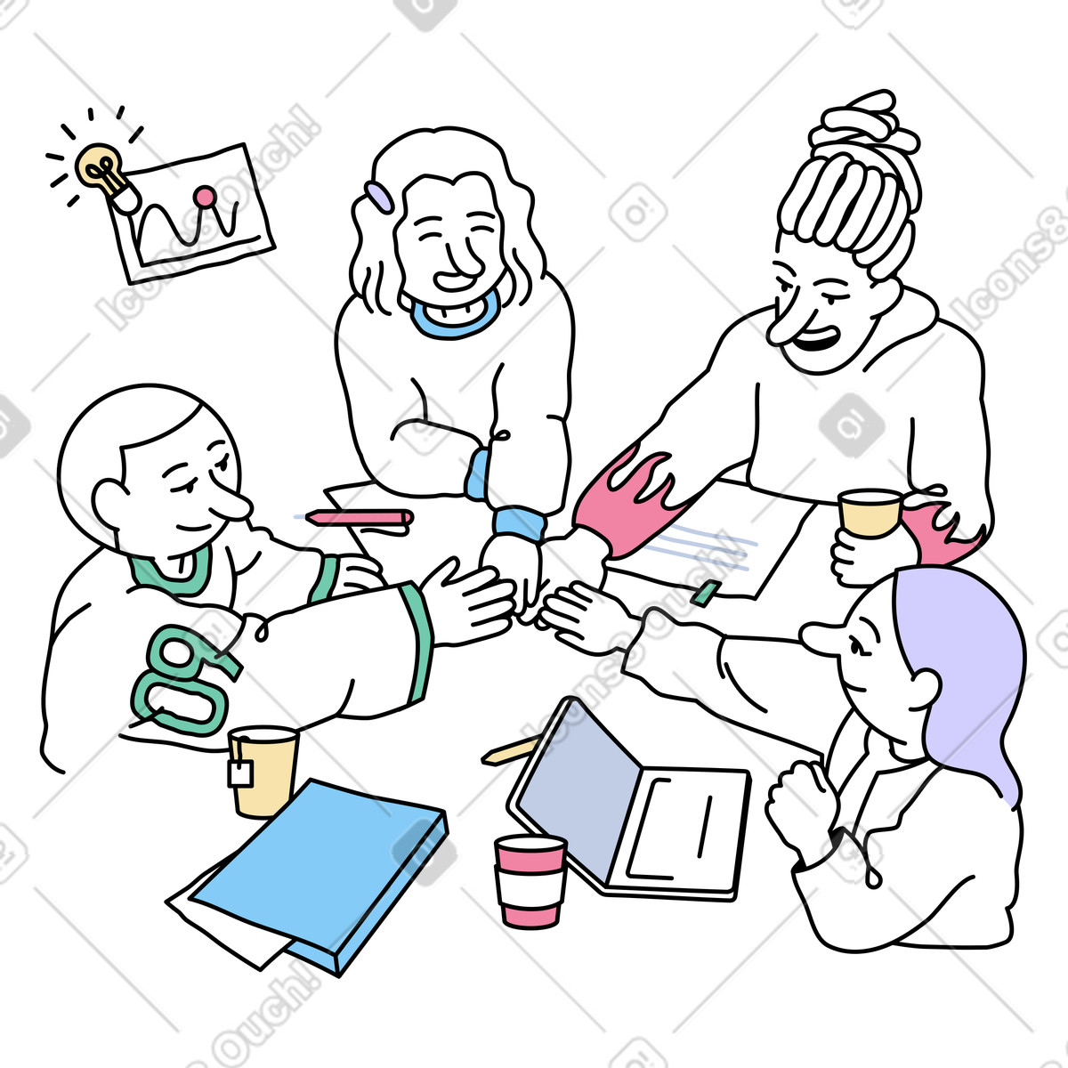 Illustration Team building et culture d'entreprise dans le style Notes à télécharger aux formats PNG, SVG
