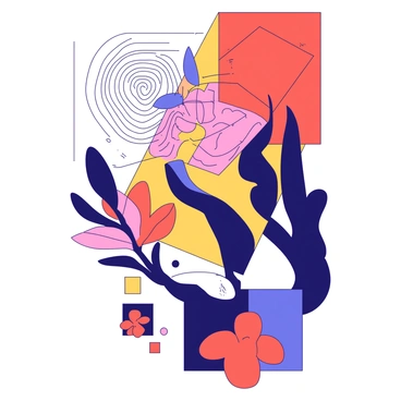 A duotone poster featuring various abstract shapes and symbols arranged in a dynamic composition. The symbols include geometric patterns, spirals, and lines, each overlapping and interacting with one another. The background is divided into two sections, one in {color_1} and the other in {color_2}, creating a striking contrast. The overall design delivers a sense of movement and energy, with symbols varying in size and opacity to add depth and interest.