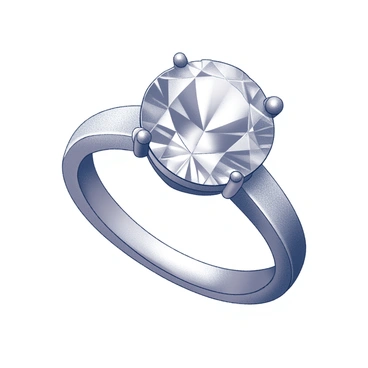 A simple ring made of polished metal, featuring a large, multifaceted gemstone as the centerpiece. The ring has a smooth band that complements the intricate cuts of the gemstone, reflecting light in various angles. The gemstone is set high above the band to accentuate its brilliance and clarity, showcasing its elaborate multi-faceted design. The setting of the gemstone is secure, with prongs holding it in place, emphasizing its prominence as the focal point of the ring.