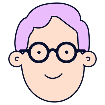 A face with smooth skin and a subtle smile. The person has stylish, oversized glasses with a bold black frame that contrasts against their light complexion. The glasses have large round lenses that slightly magnify the eyes, giving them a unique focal point. The hair is neatly styled, adding to the overall fashionable appearance.