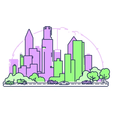 A city skyline shaped like a human brain with buildings as its parts