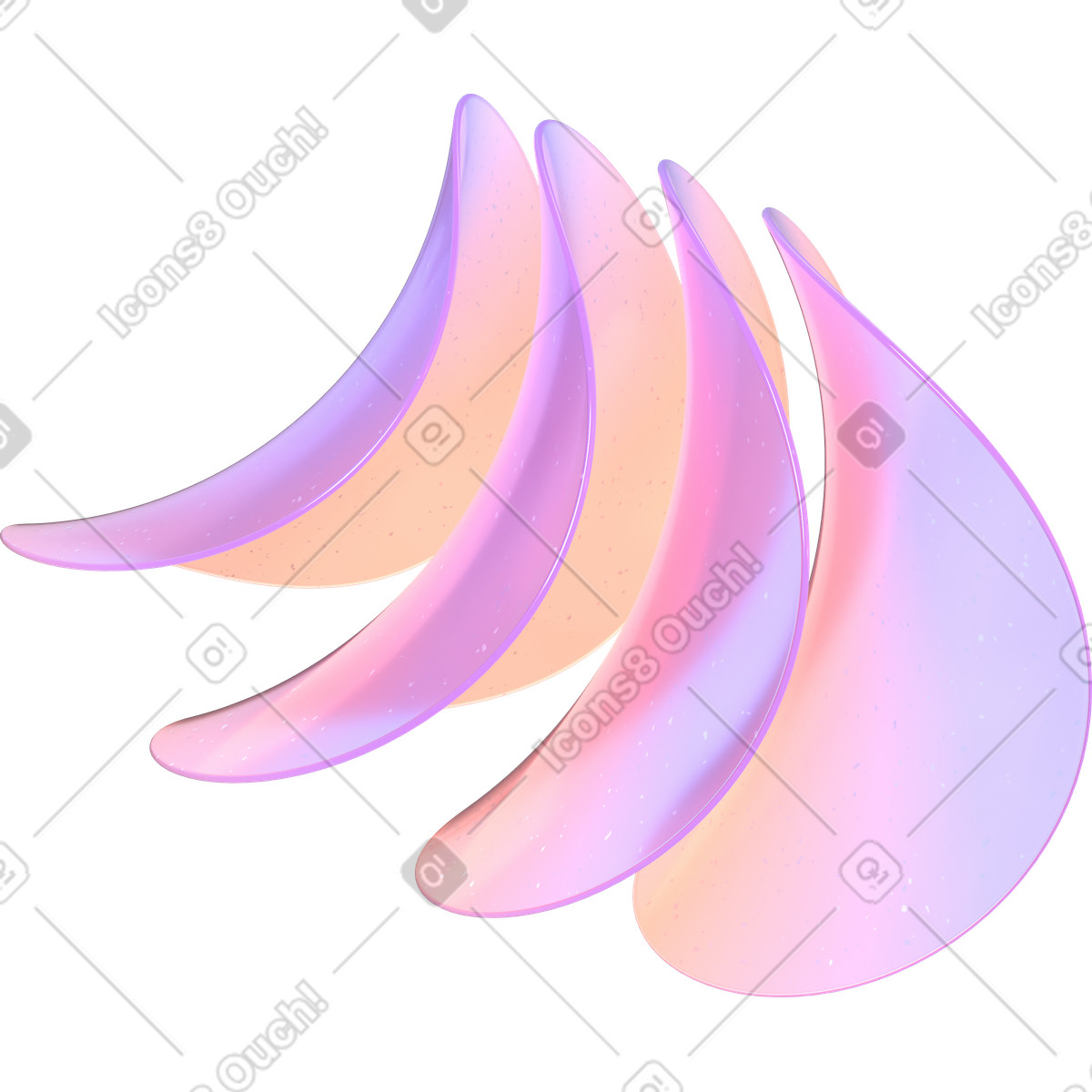 Four deformed thin gradient transparent lenses illustration in 3D Glassy style download in PNG, SVG