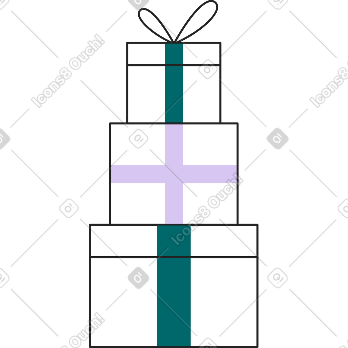 Many gift boxes with a bow illustration in Sammy Line style download in PNG, SVG