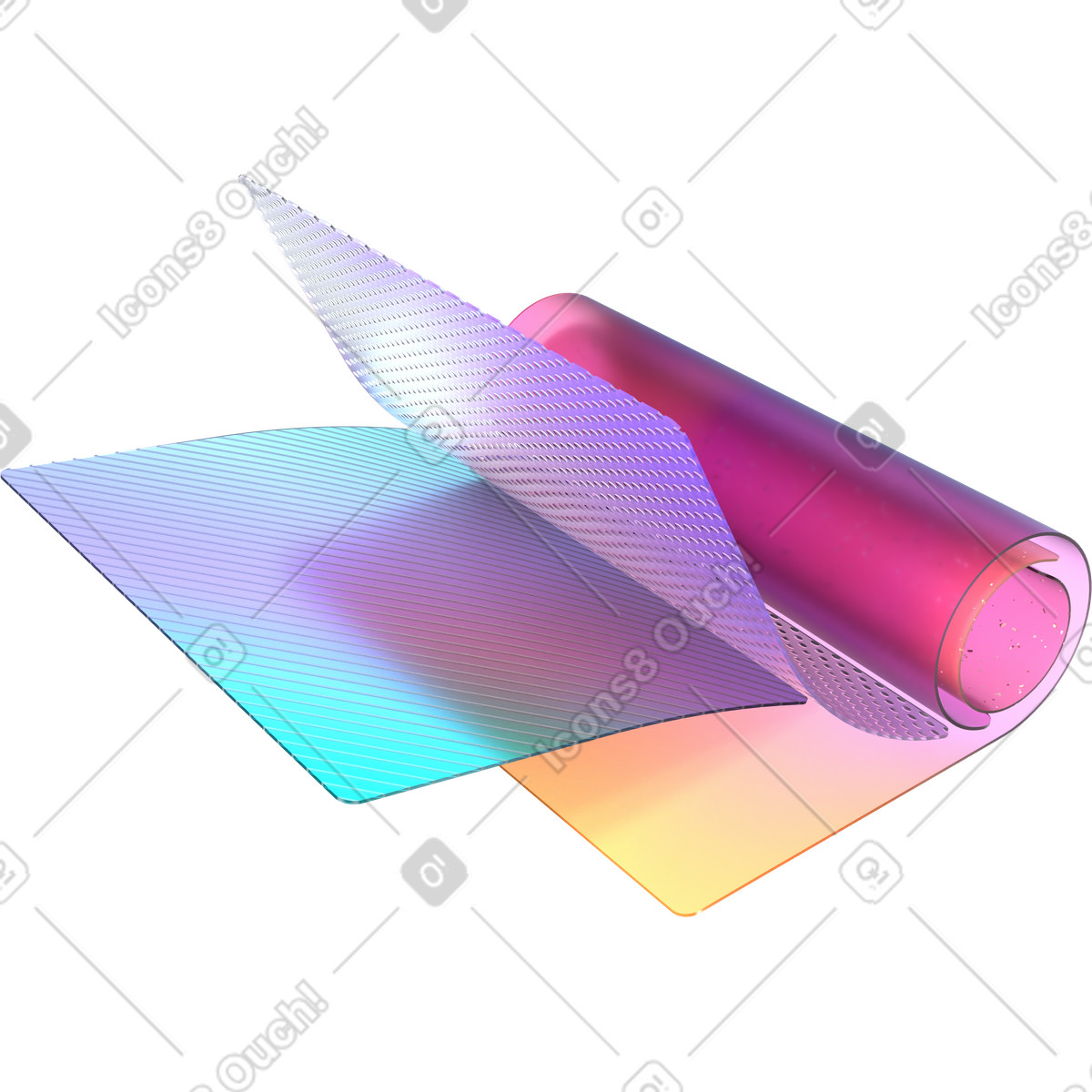 Aufgerollte karten-Illustration im 3D Glassy-Stil als Download in PNG, SVG