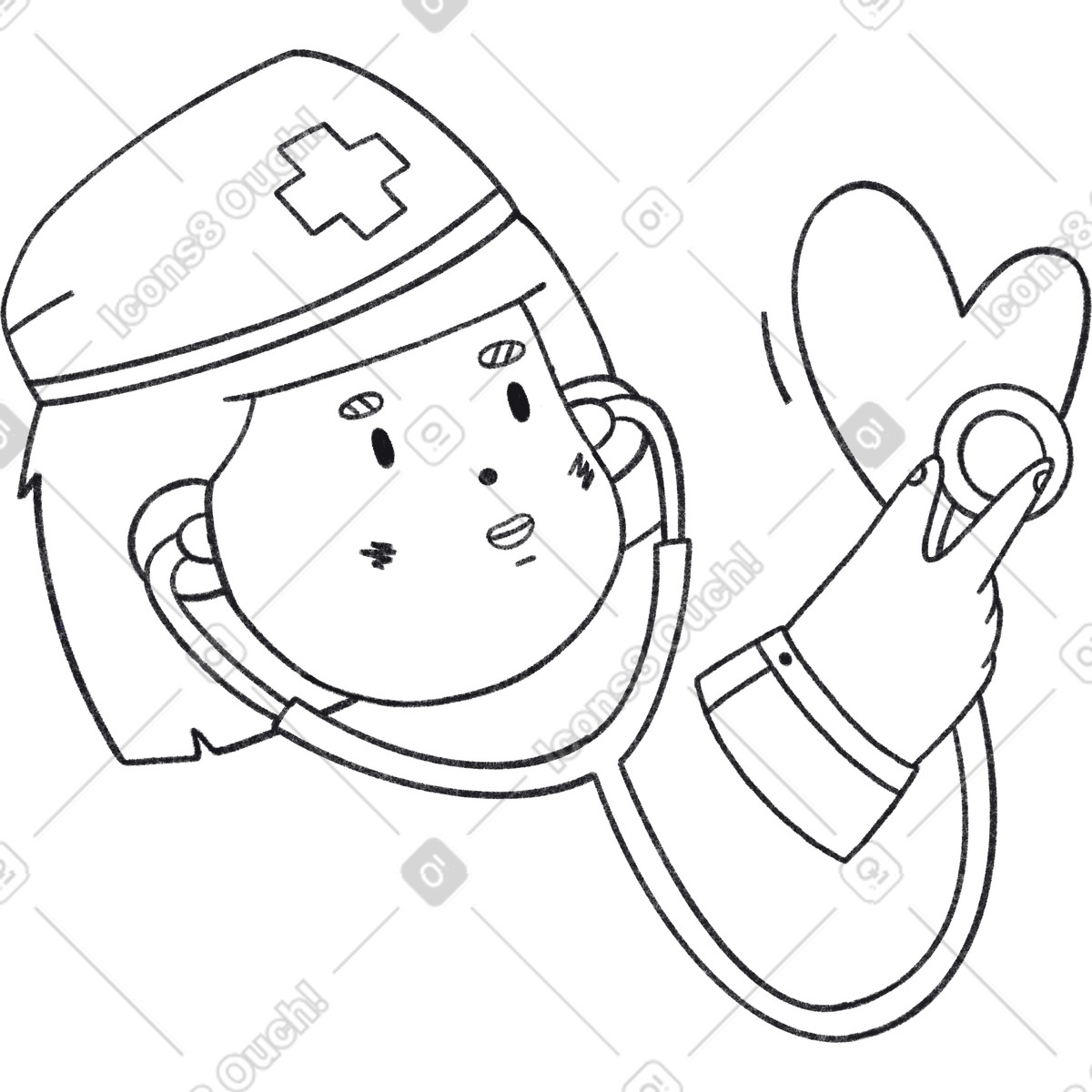 Bonbon Line 스타일의 Woman doctor with a phonendoscope 일러스트레이션 PNG, SVG 다운로드