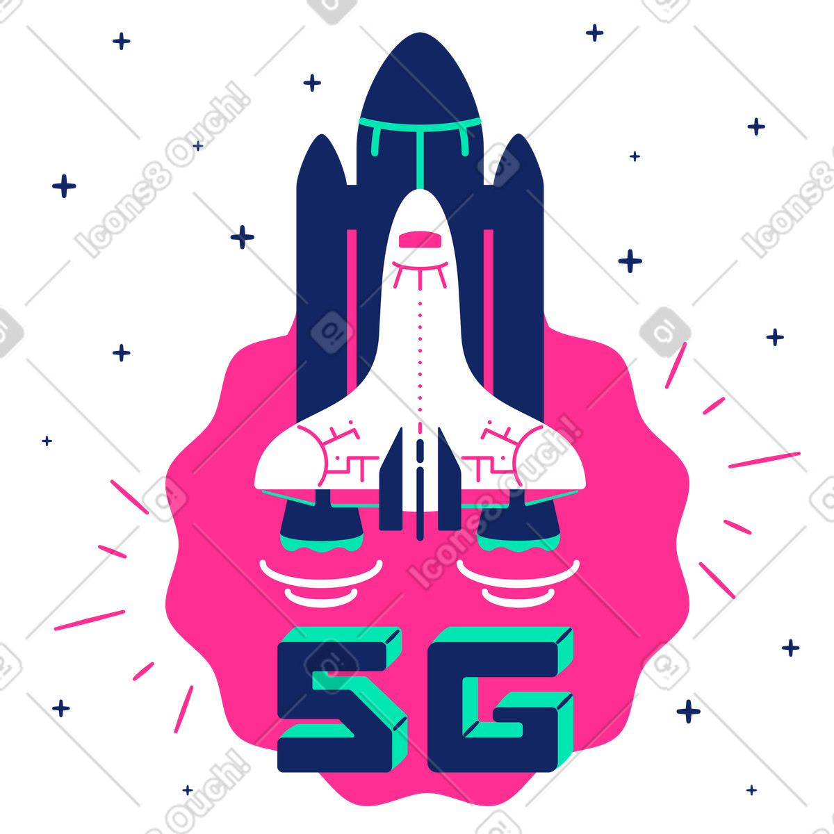 Lancio di razzi e connessione veloce 5g illustrazione in stile Cyborg scarica in PNG, SVG