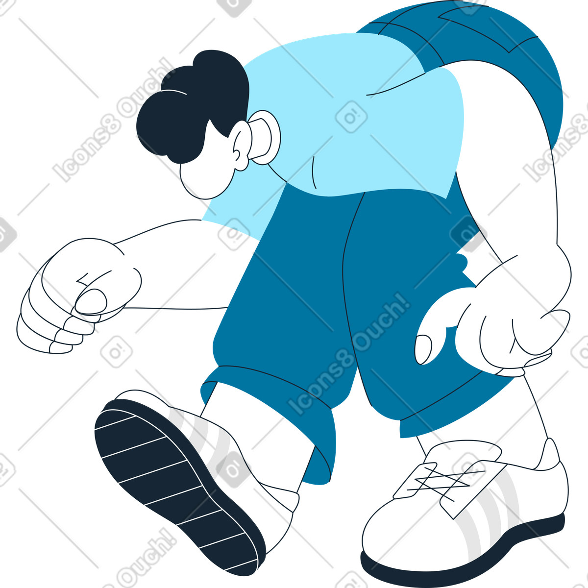 Man bending to look at something illustration in Indigo style download in PNG, SVG