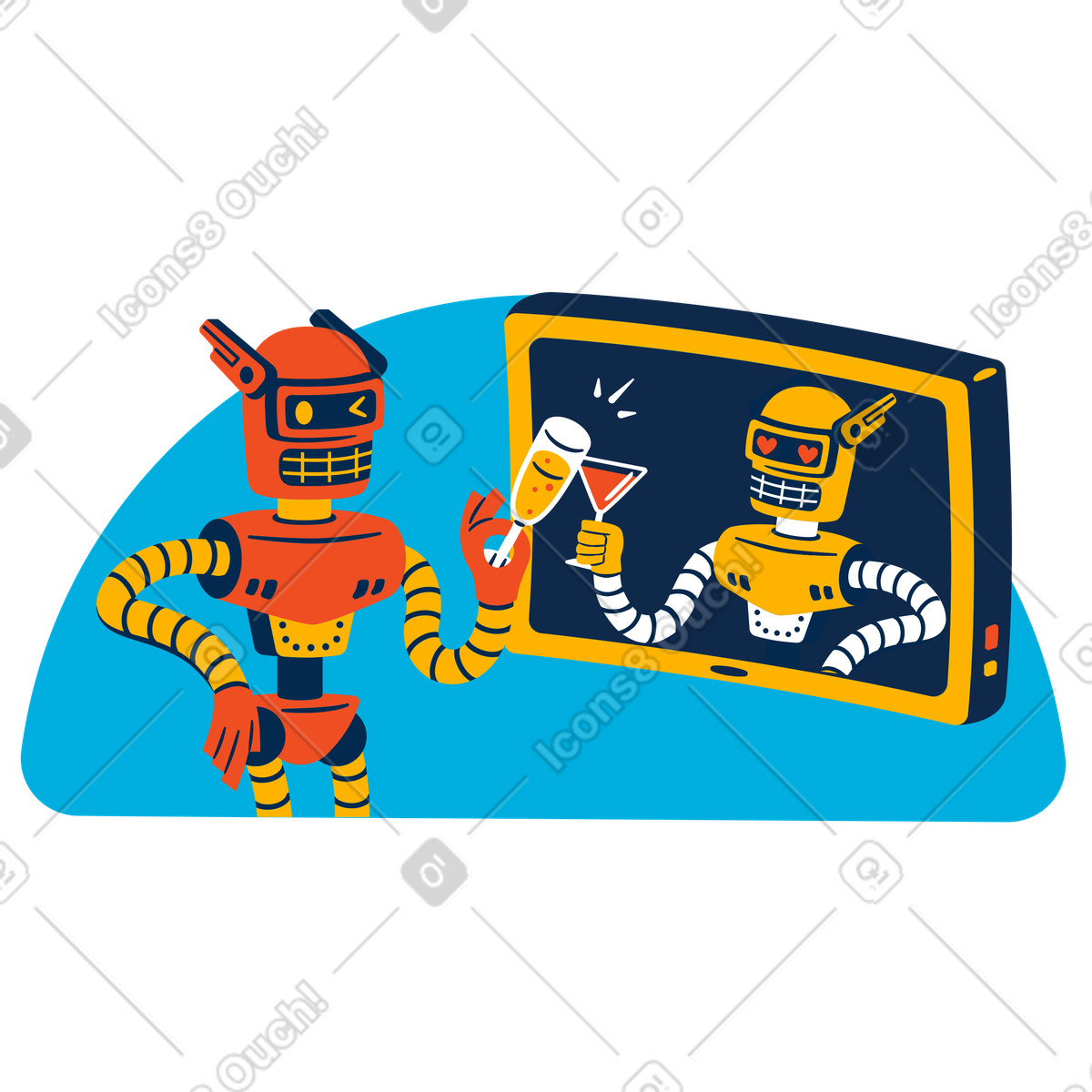 Robots clinking glasses on an online date illustration in PNG, SVG