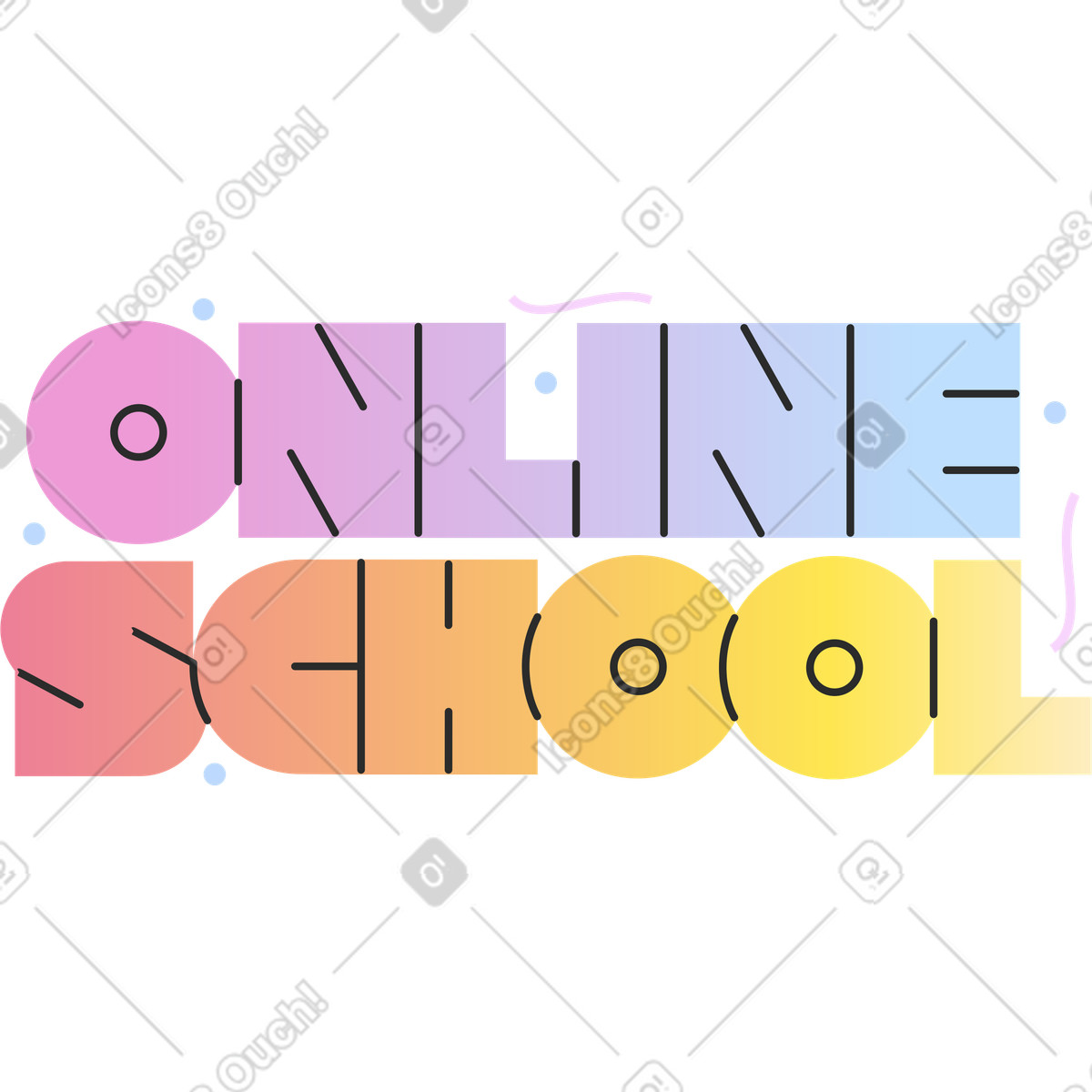 Lettering online school illustration in Marginalia style download in PNG, SVG
