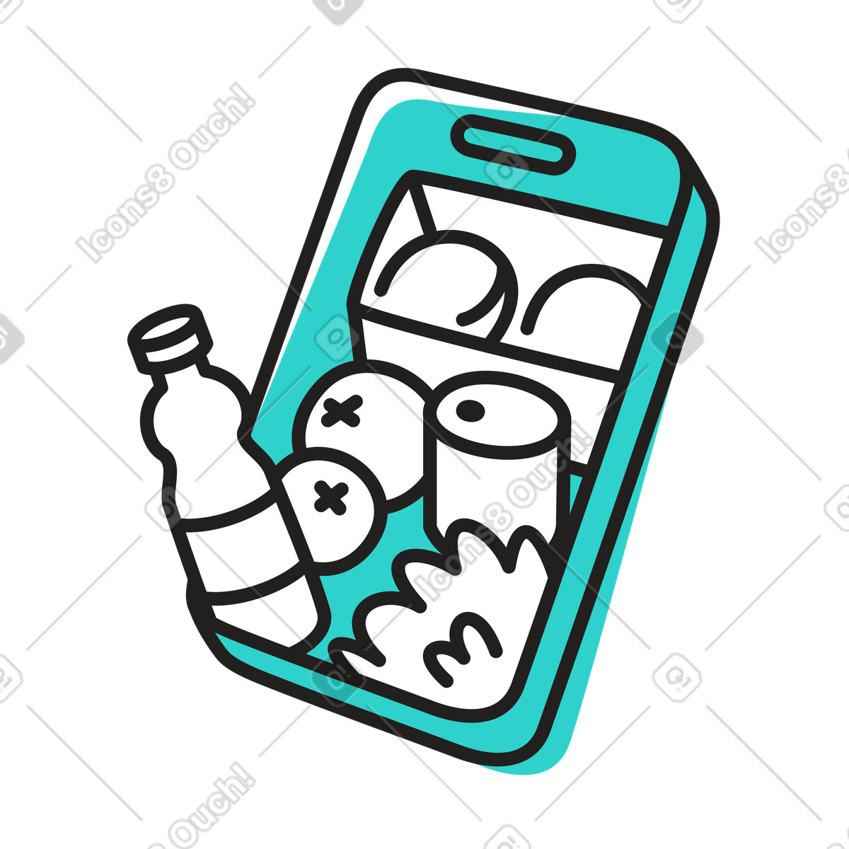 Illustration Faire ses courses avec son téléphone dans le style Little à télécharger aux formats PNG, SVG