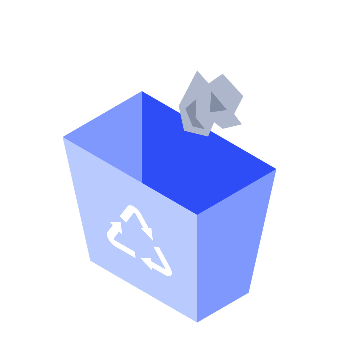Illustration Recycling bin receiving crumpled paper emphasizing waste sorting and sustainability dans le style à télécharger aux formats PNG, SVG