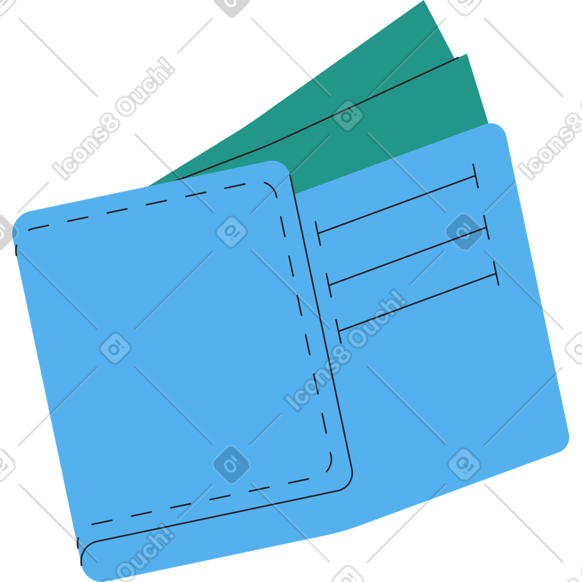 Illustration Portefeuille ouvert avec de l'argent dans le style Boba à télécharger aux formats PNG, SVG