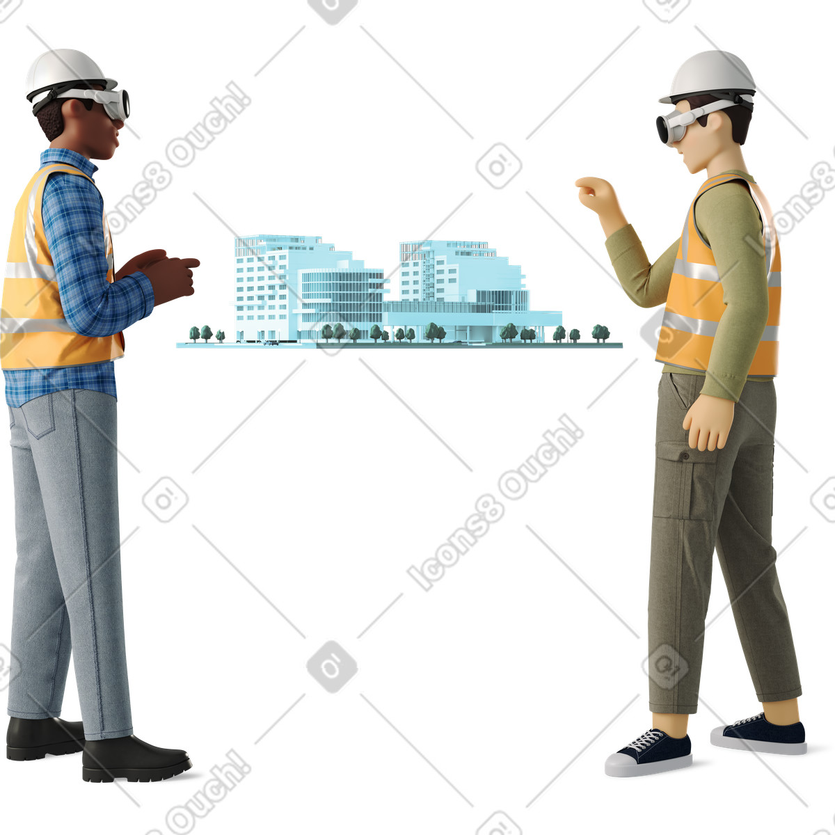 Ilustración Workers in vr glasses en estilo 3D Business a descargar en PNG y SVG