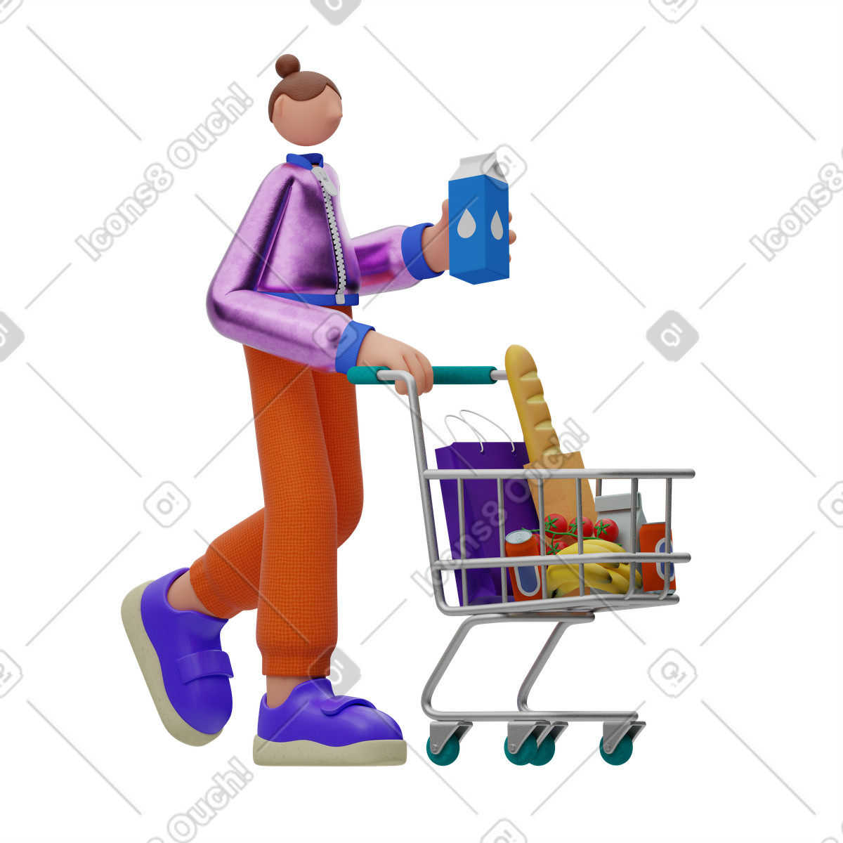 Ilustración Woman with cart doing grocery shopping en estilo 3D Rondi a descargar en PNG y SVG