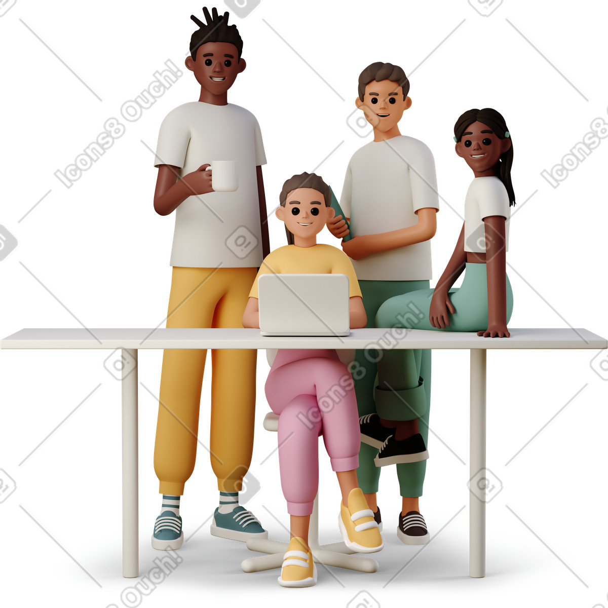 3D Casual life 스타일의 Young people working at the desk 일러스트레이션 PNG, SVG 다운로드