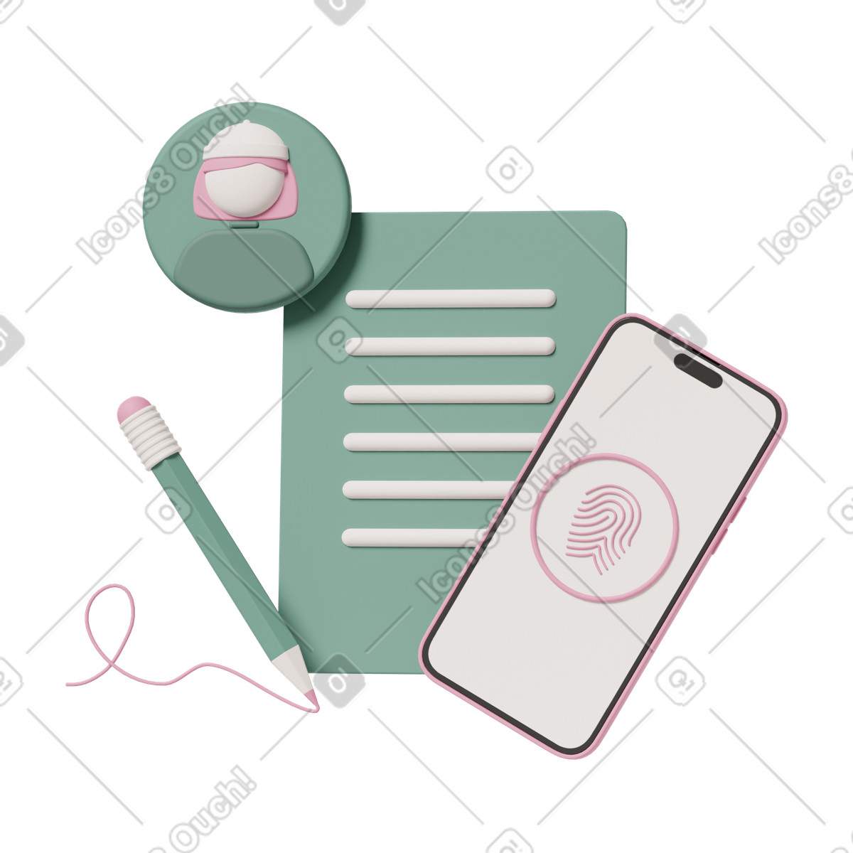 Notes composition with phone illustration in 3D Casual life style download in PNG, SVG