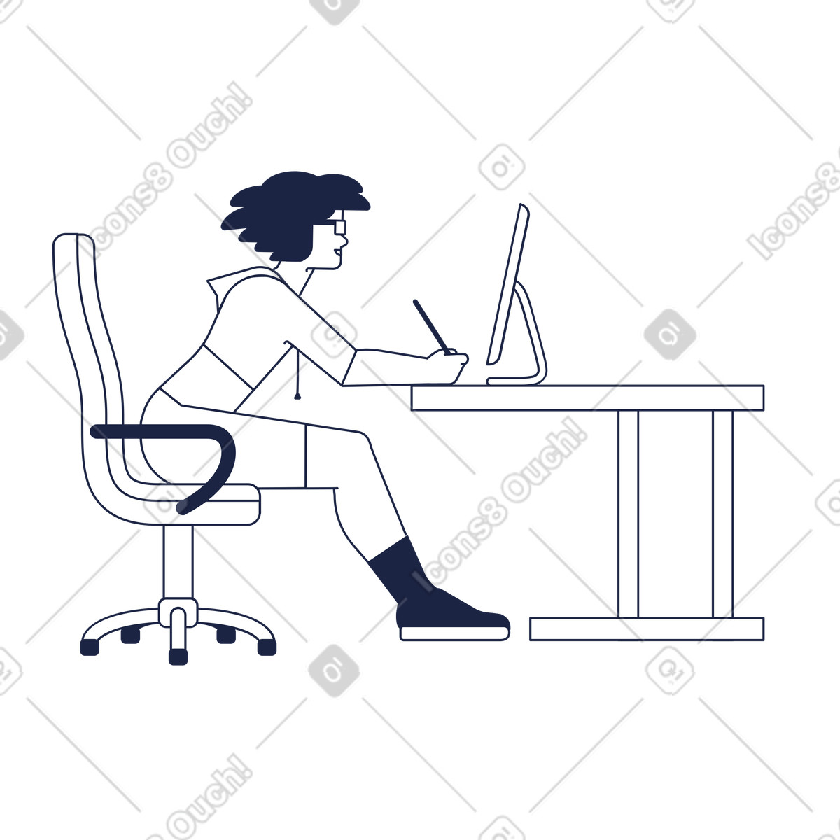 Girl working computer animated illustration in Urban Line style download in GIF, Lottie (JSON), AE