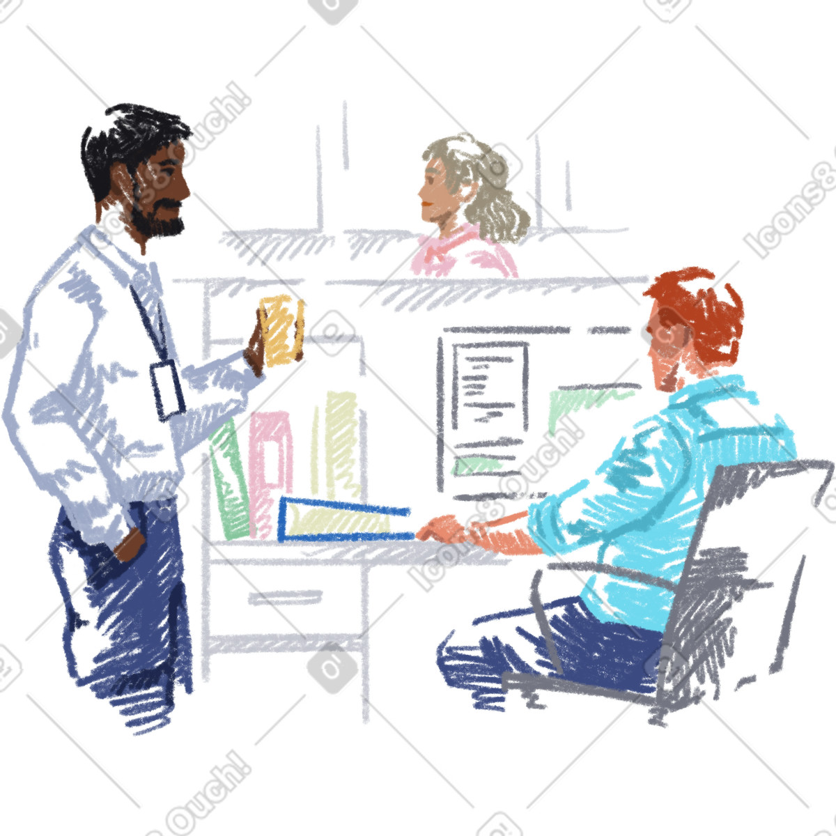 Two men talking in the office illustration Sketchbook style download PNG, SVG