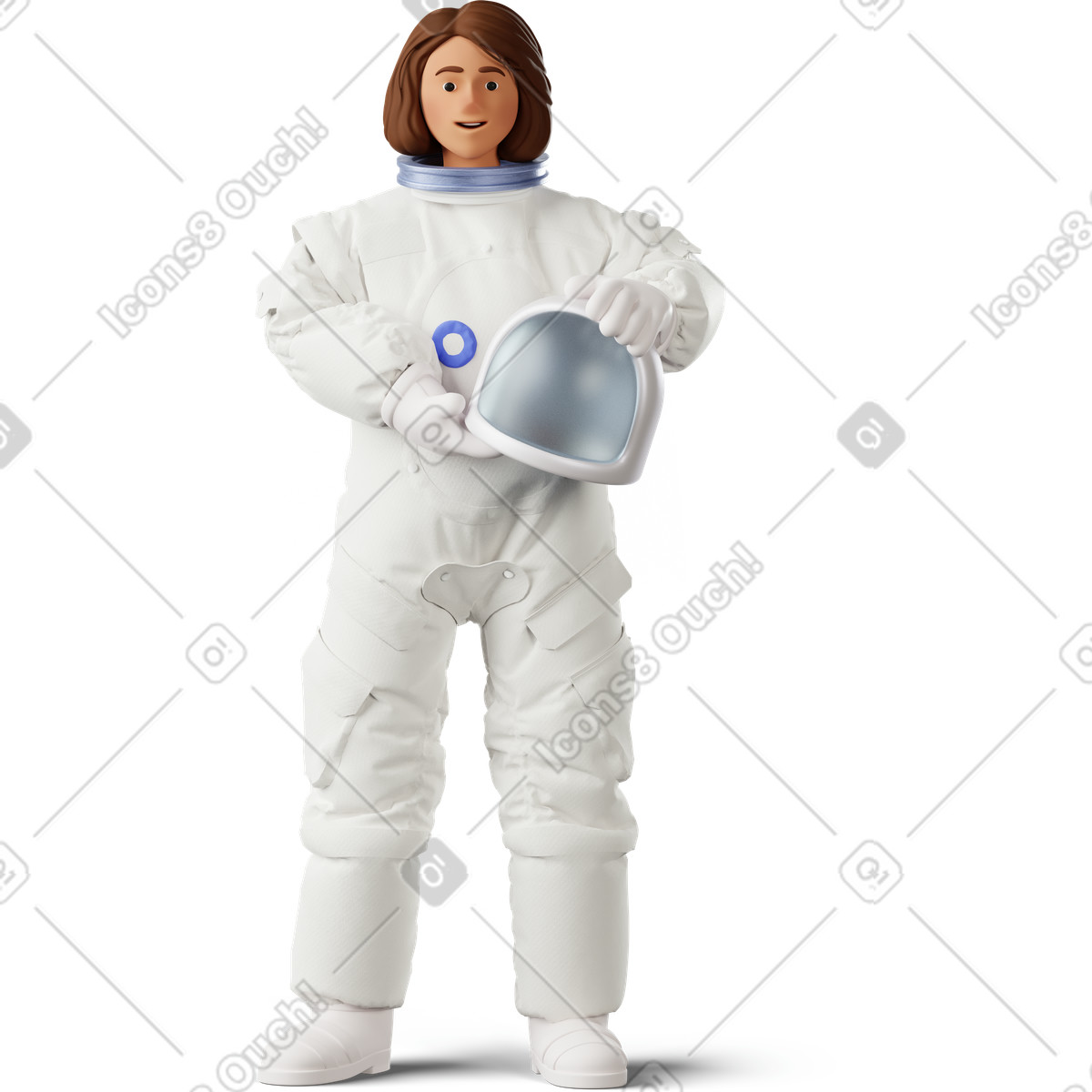 Illustration Female astronaut standing and holding helment dans le style 3D Business à télécharger aux formats PNG, SVG