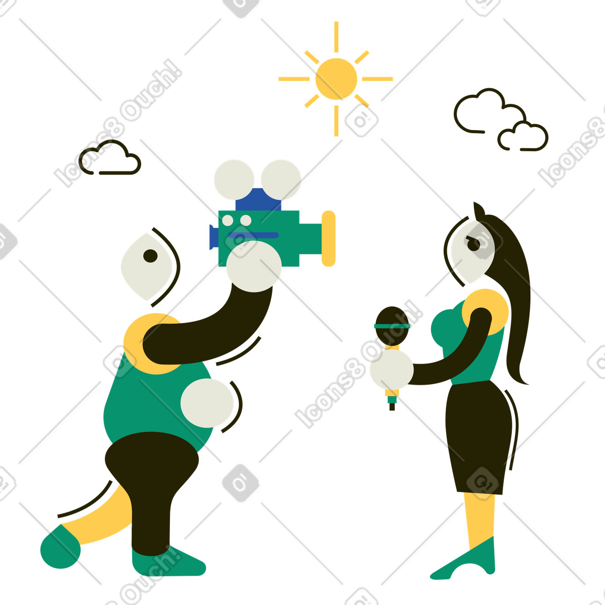 下载 Spot 风格的 电视台工作人员在室外拍摄新闻片段 插画，支持 PNG、SVG 格式